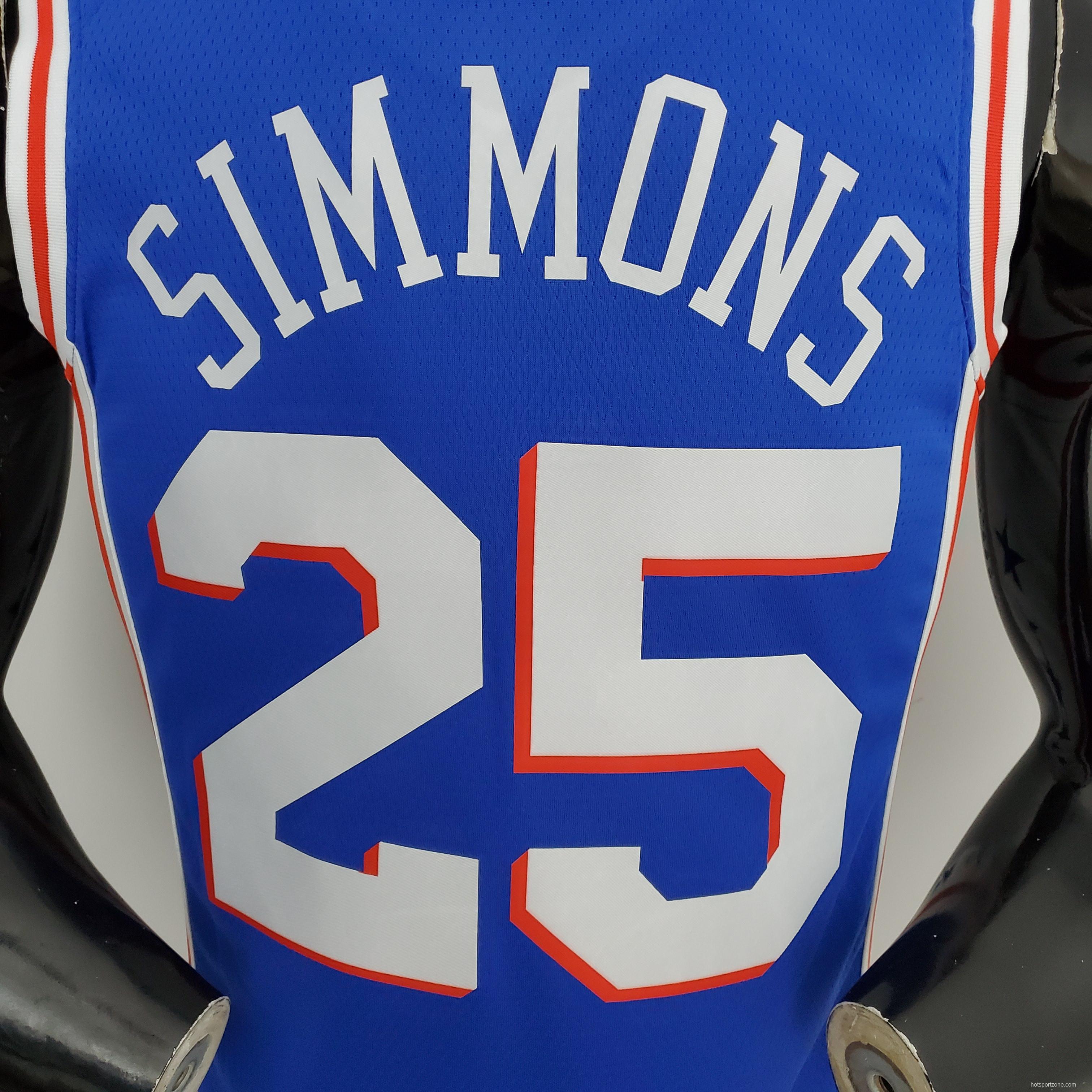 75th Anniversary Philadelphia 76ers SIMMONS#25 Blue NBA Jersey