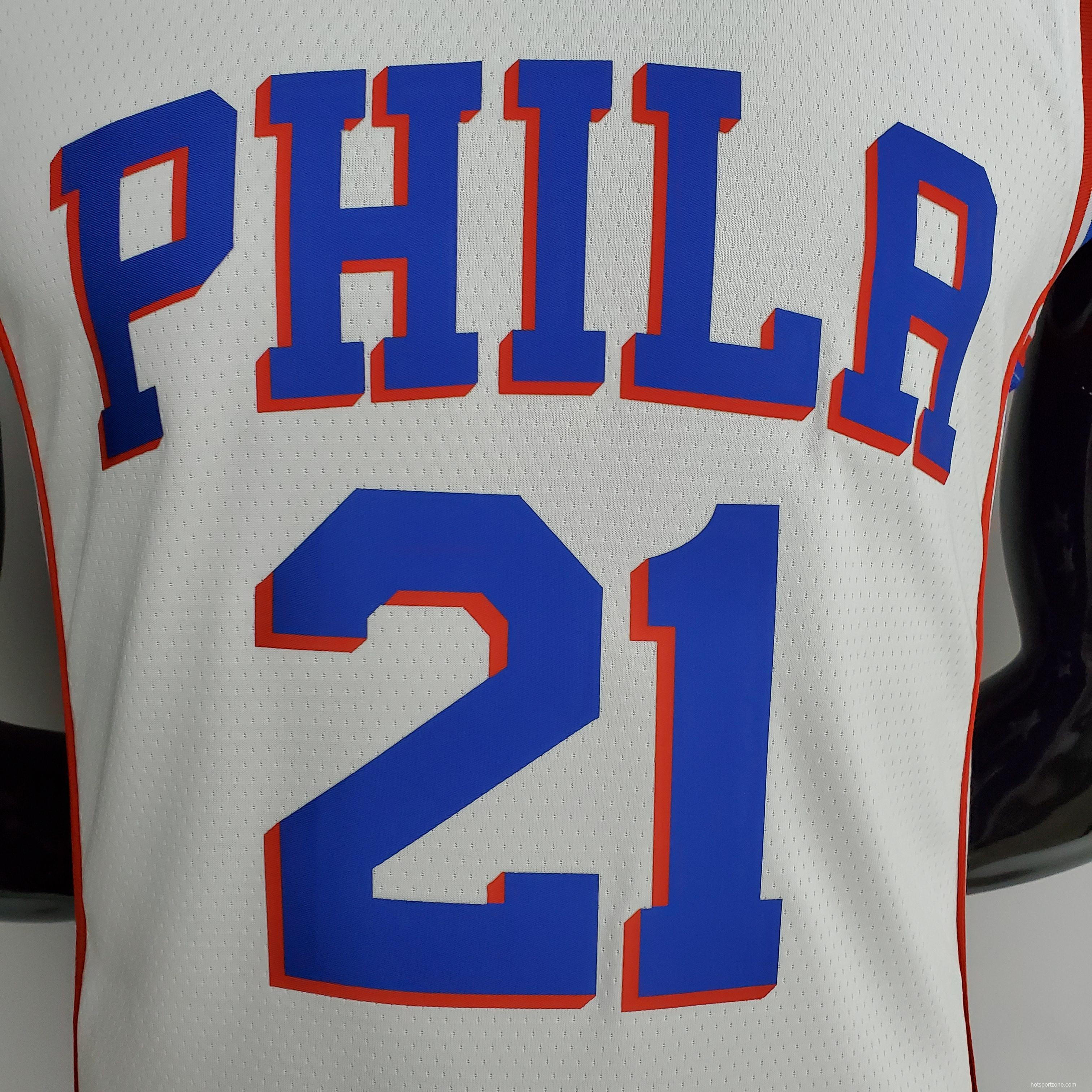 75th Anniversary Philadelphia 76ers EMBIID#21 White NBA Jersey