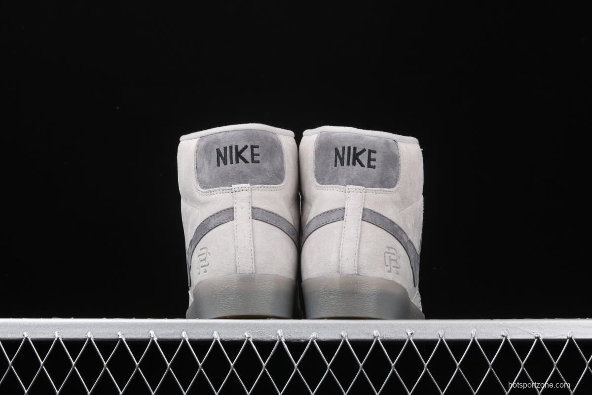 Reigning Champ x NIKE Blazer Mid Retro defending champion joint top suede 3M reflective high-top board shoes 371761-009