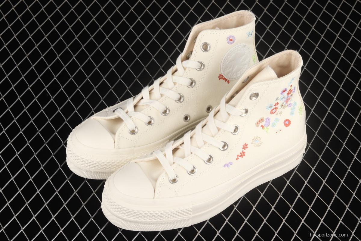 Converse Chuck 70s spring blooming embroidered thick-soled high-top leisure board shoes A01586C