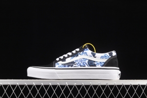Vans Style blue flower printed side striped low upper board shoes VN0A7Q2JY6Z