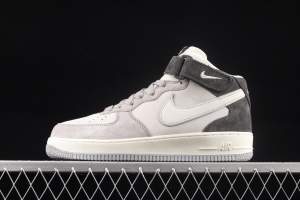 NIKE Air Force 11607 Mid rice gray-black color matching medium-top casual board shoes DG9158-616,