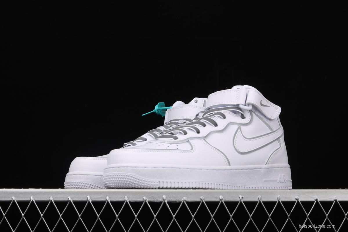 NIKE Air Force 1x 07 Mid laser white 3M reflective medium side leisure sports board shoes 369733-809