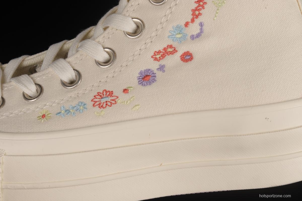 Converse All Star Lift Embroidered Flowers Platform Shoes A01586C