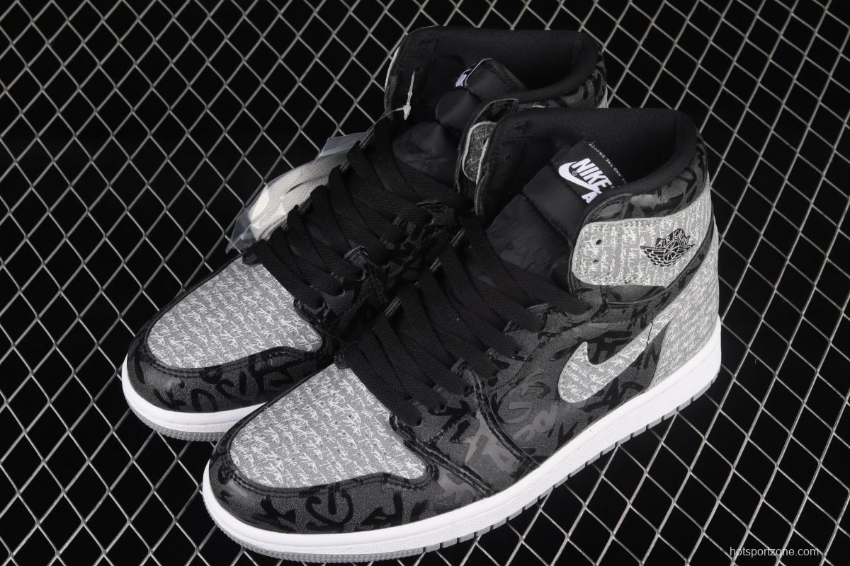 Air Jordan 1 High OG Rebellionaire black gray prohibited to wear Rebel high-top basketball shoes 555088-036