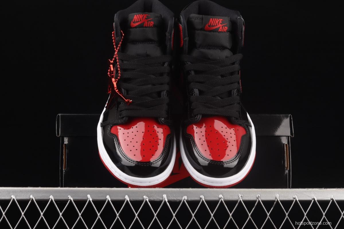 Air Jordan 1 High OG Bred Patent lacquered leather black and red high top basketball shoes 575441-063