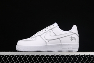 Stussy x Nike Air Force 1 Low Stussy co-named white dazzling color reflective low-top casual board shoes BQ6246-019