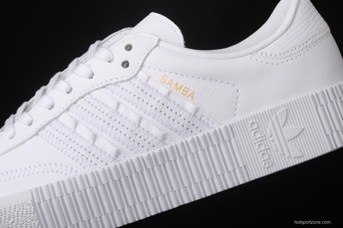 Adidas Sambarose W FV7420 clover retro head layer all white lace thick soles raised board shoes