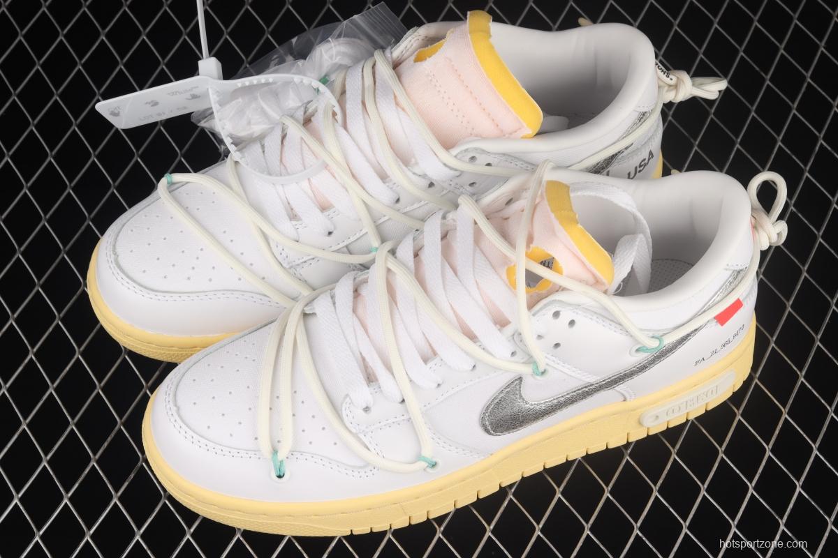 OFF-White x NIKE DUNK Low OW white and gray leisure sports skateboard shoes DM1602-127,