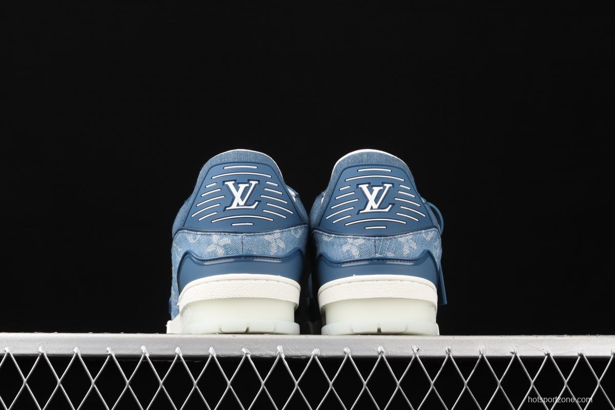 Authentic LV 2021ss early spring fashion catwalk sneakers 400N Blue denim