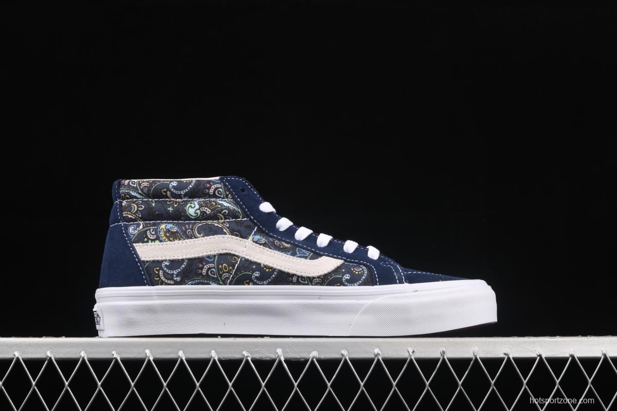 Vans Sk8-Mid Reissue cashew flower Tibetan blue color Zhongbang casual board shoes VN0A391FITN