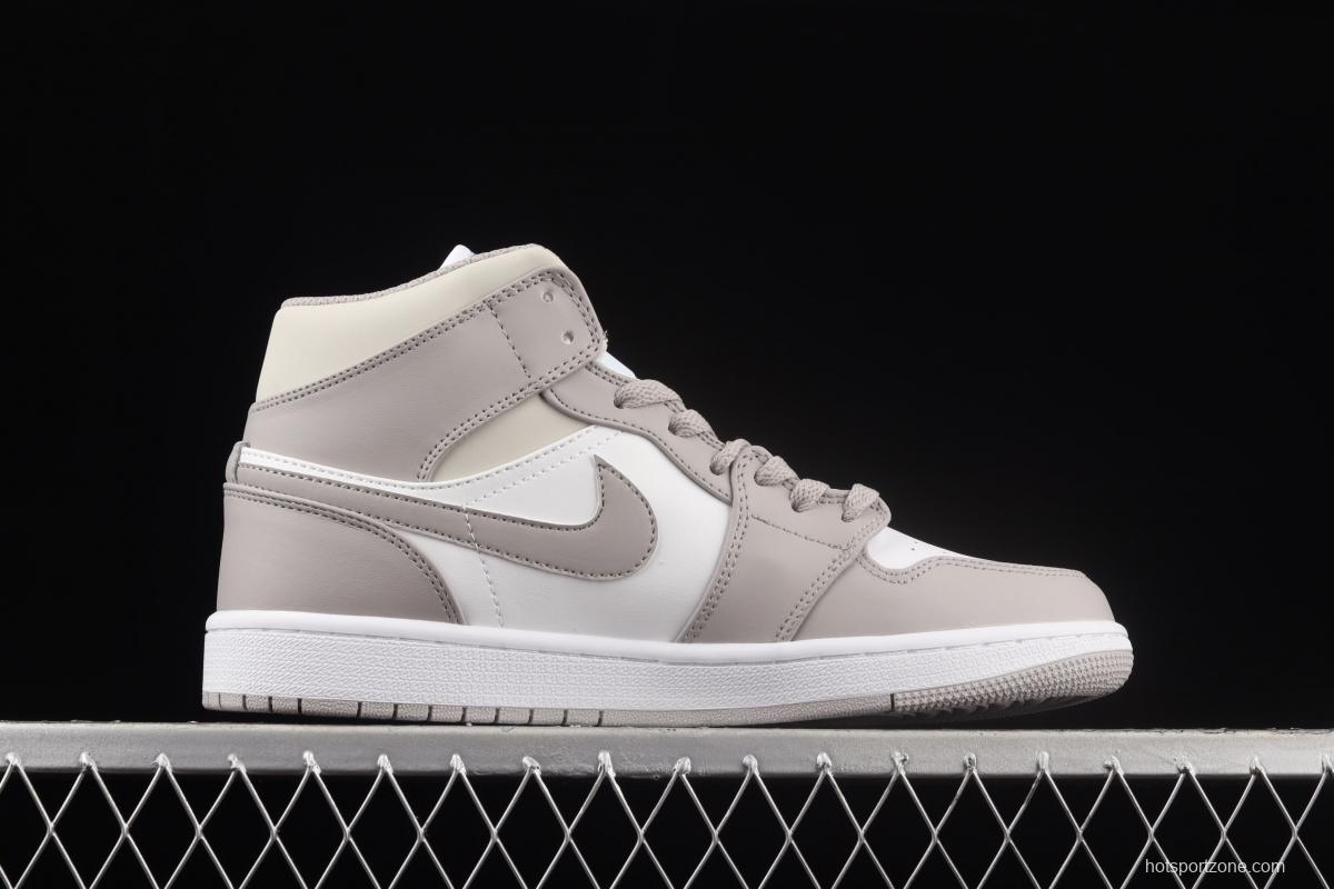 Air Jordan 1 Mid grey middle-top basketball shoes of the Central Asian Hemp College 554724-082