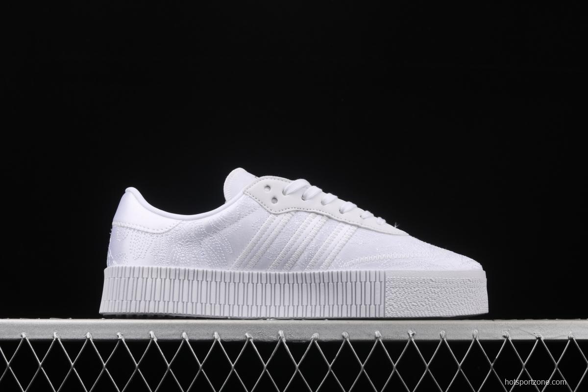 Adidas Sambarose W EG5158 clover vintage pure white embroidered thick-soled high board shoes