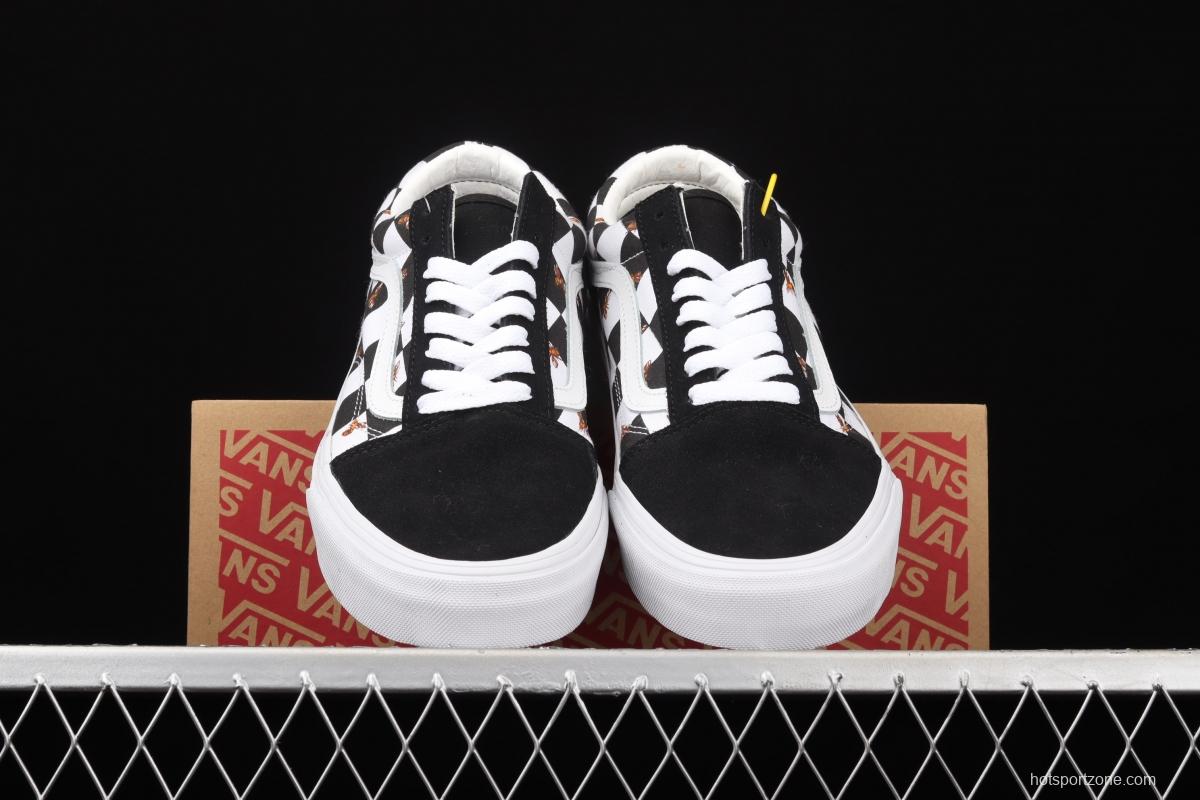Vans Old Skool black and white chessboard check small bee classic series low upper board shoes VN0A3WKT9EH