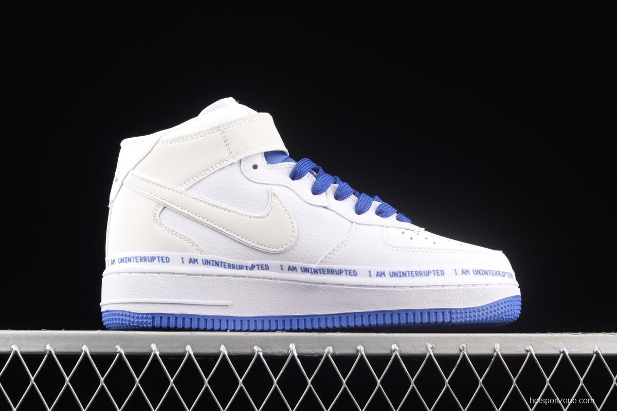 NIKE Air Force 1x 07 Mid x Uniterrupted white and blue graffiti James co-signed the same 3M reflective medium side leisure sports board shoes CT1206-600