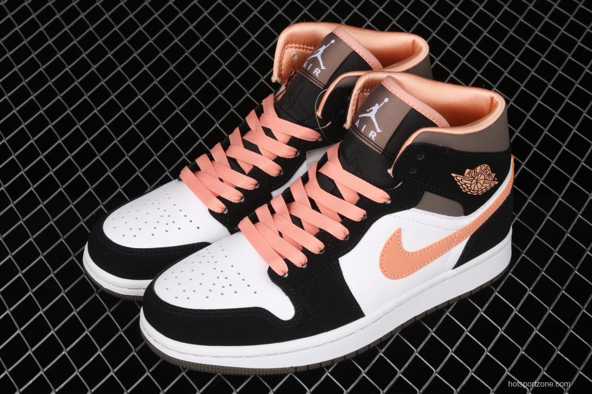 Air Jordan 1 Mid black pink peach goddess festival basketball shoes DH0210-100