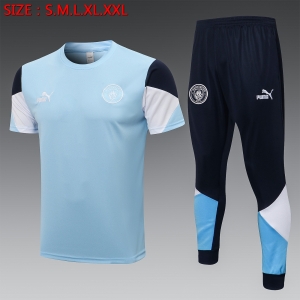 21 22 Manchester City Short SLEEVE light Blue （With Long Pants）S-2XL C721#