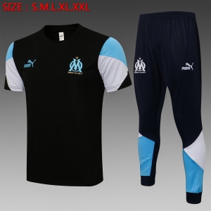 21 22 Olympique de Marseille Short SLEEVE Black （With Long Pants）S-2XL C702#