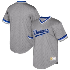 Men's Gray Cooperstown Collection Mesh Wordmark V-Neck Throwback Jersey