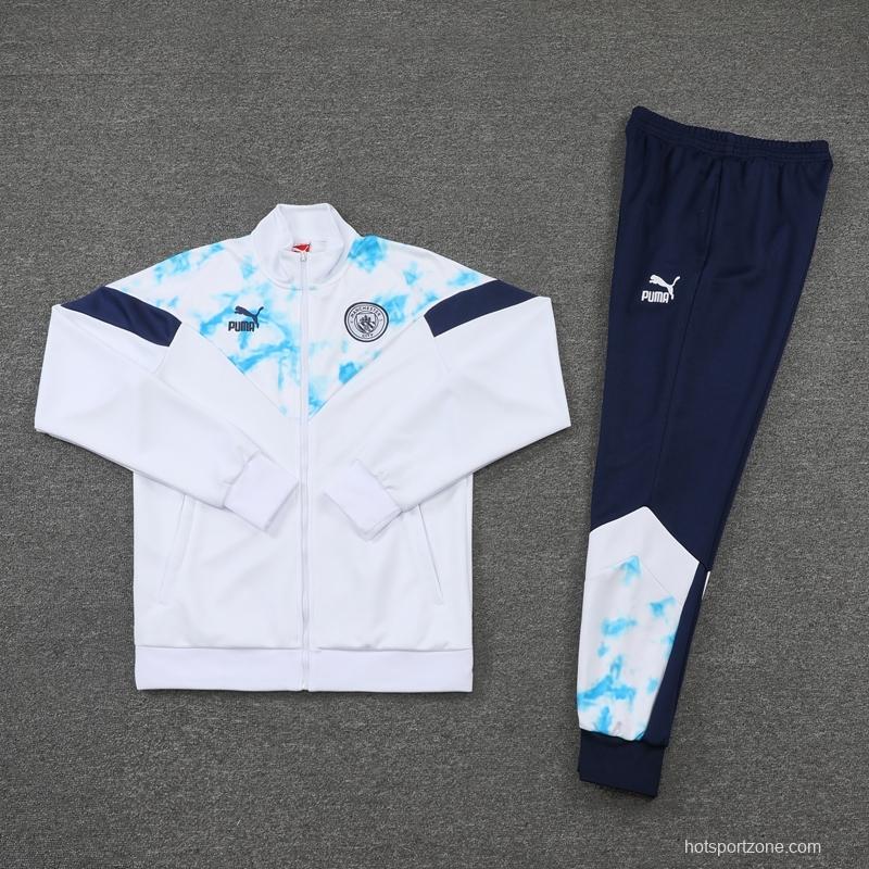 2022 Manchester City White Full Zipper Jacket Suit