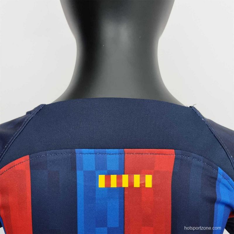 22-23 Barcelona Home Kids Kit Soccer Jersey