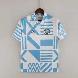 22/23 Manchester City Pre-match Blue And White Jersey