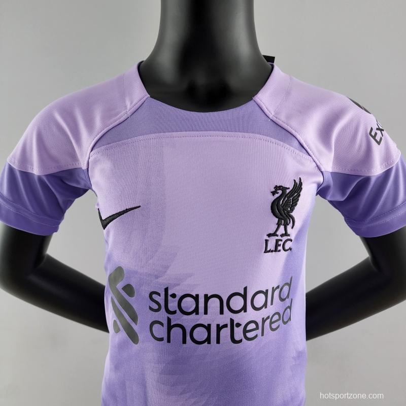 22/23 Liverpool Kids Kit Goalkeeper Purple Soccer Jersey