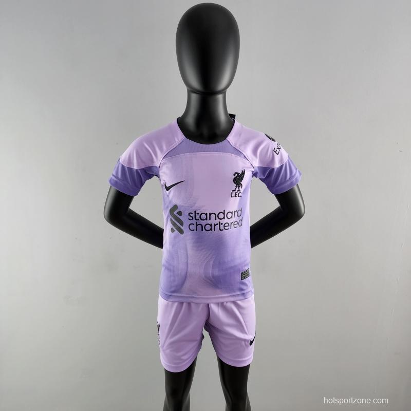 22/23 Liverpool Kids Kit Goalkeeper Purple Soccer Jersey