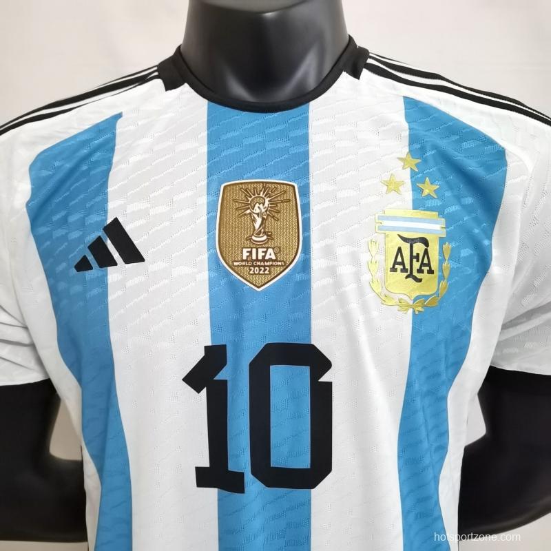 Player Version 3 Stars 2022 Argentina MESSI #10 Home Jersey With World Cup Champion Patches