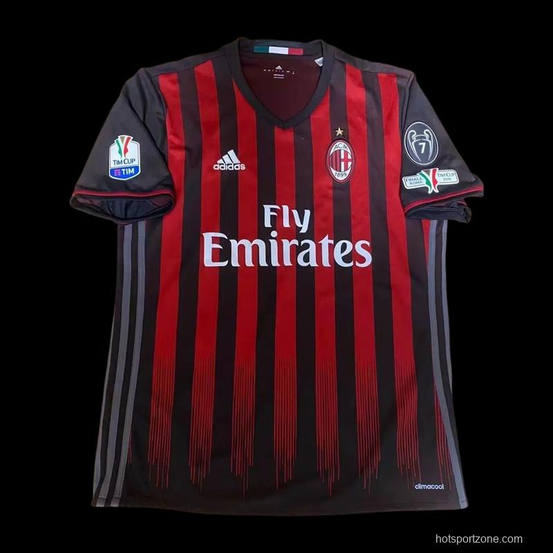 Retro 16 17 AC Milan Home Jersey With Serie A Full Patches