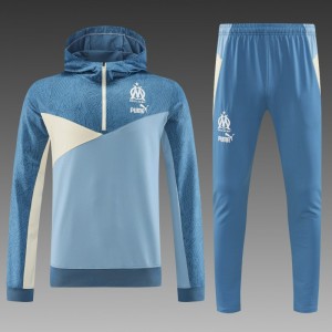 23/24 Olympique Marseille Blue Half Zipper Hoodie Jacket +Pants