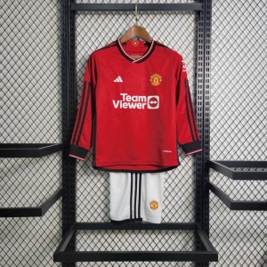 23-24 Kids Manchester United Home Long Sleeve Jersey