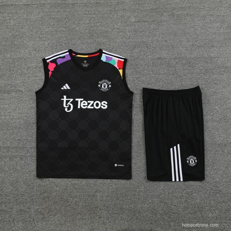 24/25 Manchester United Black Vest Jeresy+Shorts