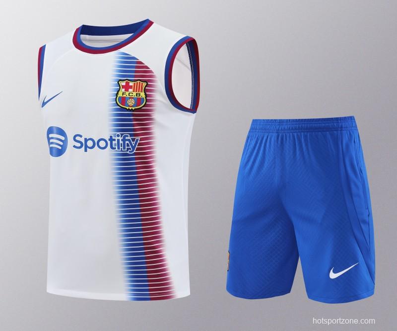 23/24 Barcelona White Vest Jeresy+Shorts