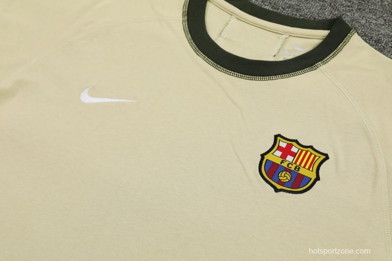 23/24 Barcelona Beige Cotton Short Sleeve Jersey+Shorts