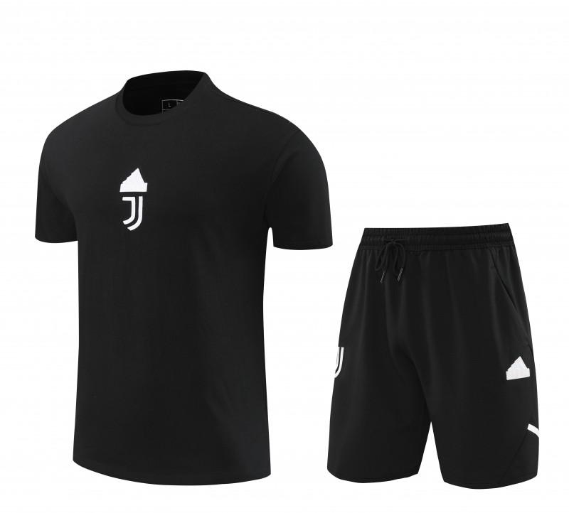 23/24 Juventus Black Cotton Short Sleeve Jersey+Shorts