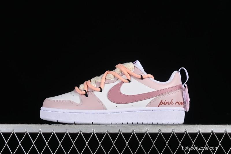 Nike Court Borough Rose Pink Customized  Non-Slip Wear-Resistant Low-Top Sneakers