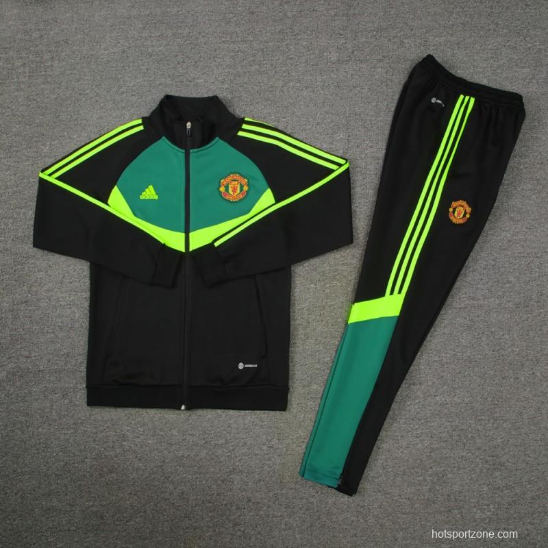 24/25 Manchester United Black/Green Full Zipper Jacket +Long Pants