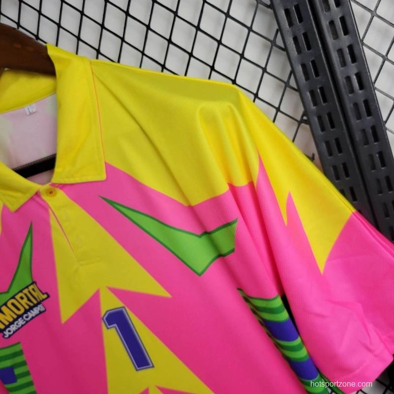 Retro 1998 Mexico Goalkeeper CAMPOS 1 WORLD CUP CAMPOS 1 Home Pink Jersey
