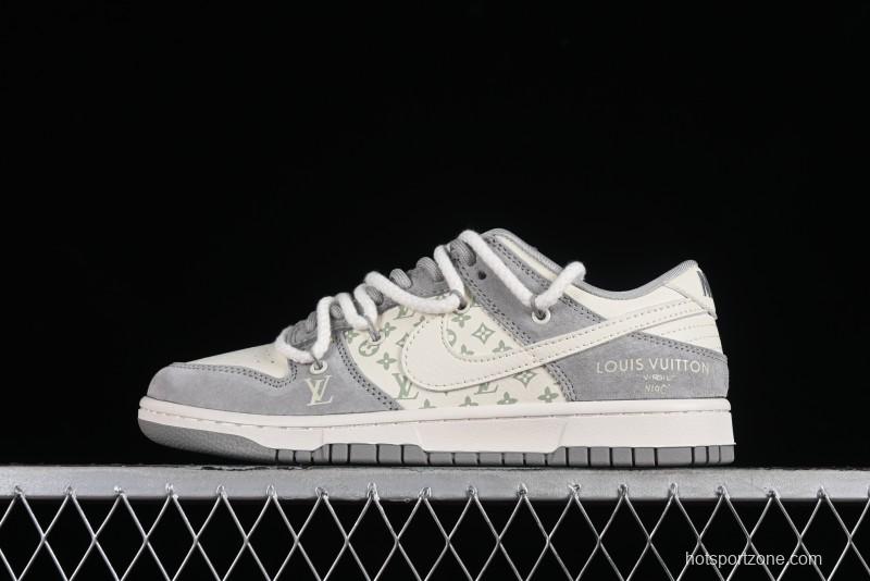 Nike SB Dunk Low LV Collaboration - Beige Grey Strap Pig Suede Anniversary High-End Custom Low-Top Casual Sneakers - SJ2068-237