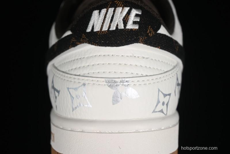 Nike Dunk Low LV Louis Vuitton - Beige Black Denim Anniversary High-End Custom Sneakers - DQ1098-341