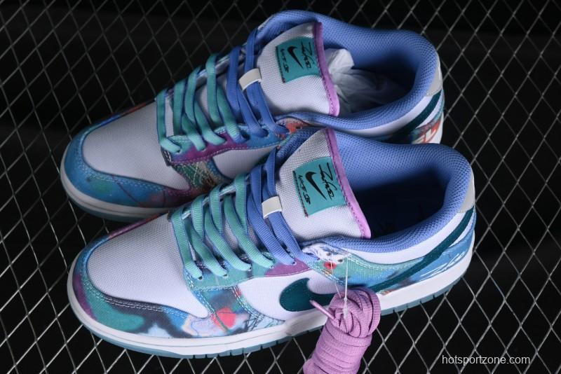 Nike Futura x Dunk Low Pro SB Casual Skate Shoes with Tie-Dye Pattern - HF6061-400