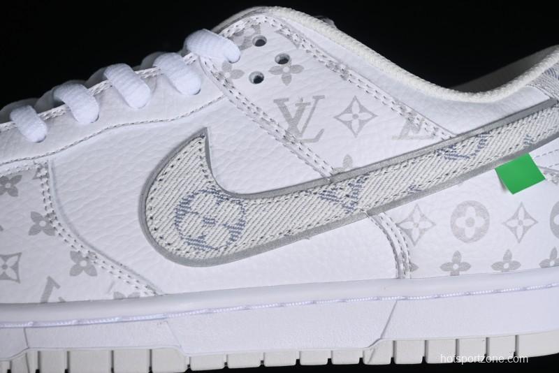 Nike SB Dunk Low Louis Vuitton Collaboration - White Grey Print High-End Custom Low-Top Casual Skate Shoes - LV0526-592