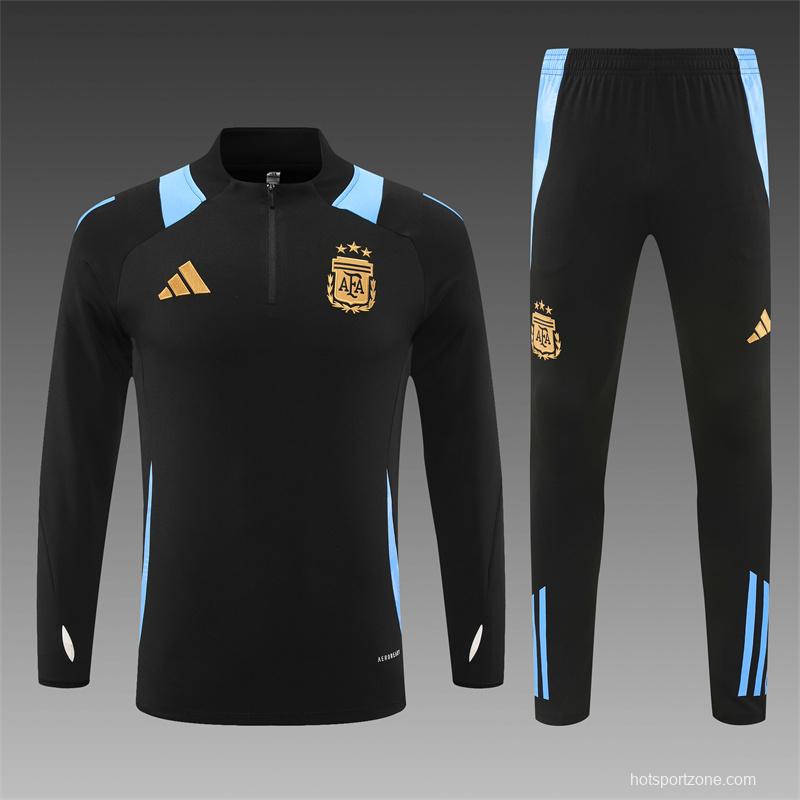 2024 Argentina Black Half Zipper Jacket+Long Pants