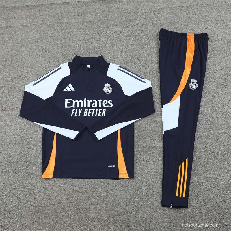 24/25 Real Madrid White/Navy Half Zipper Jacket+Long Pants