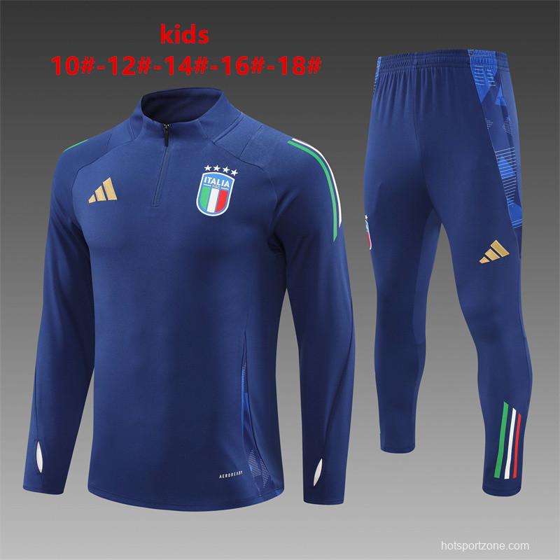 2024 Kids Italy Navy Half Zipper Jacket+Long Pants