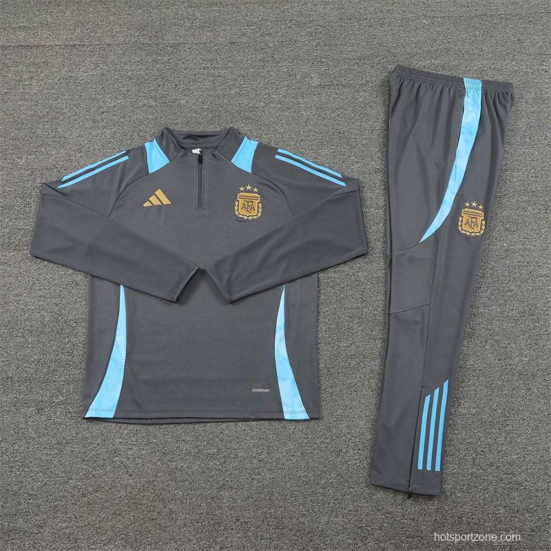 2024 Argentina Grey Half Zipper Jacket+Long Pants