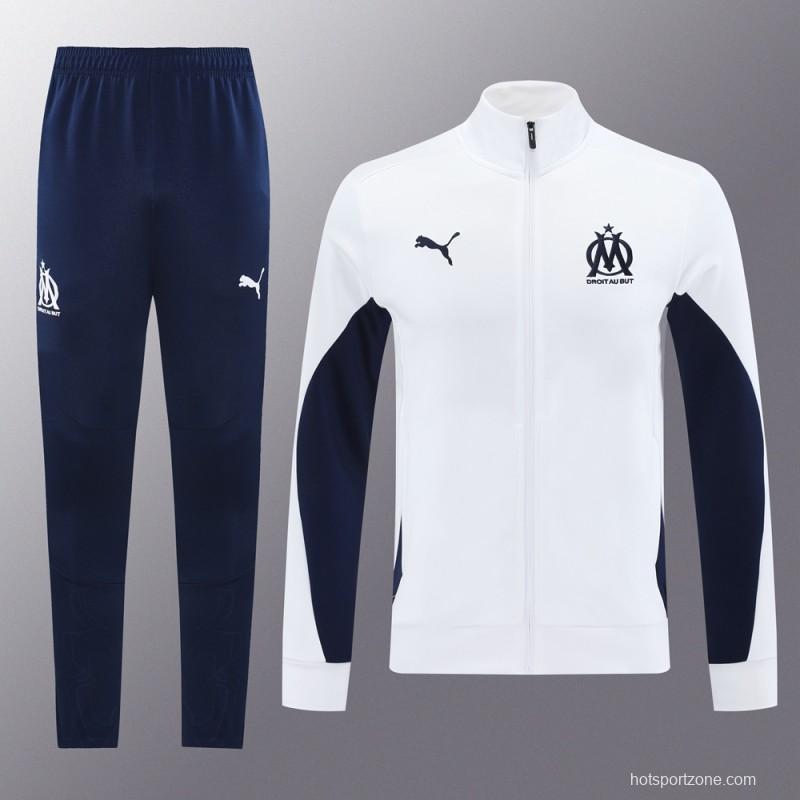 24/25 Olympique Marseille White Full Zipper Jacket +Long Pants