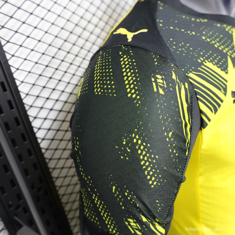 Player Version 25/26 Borussia Dortmund Home Yellow with Black Brush Stroke Jersey