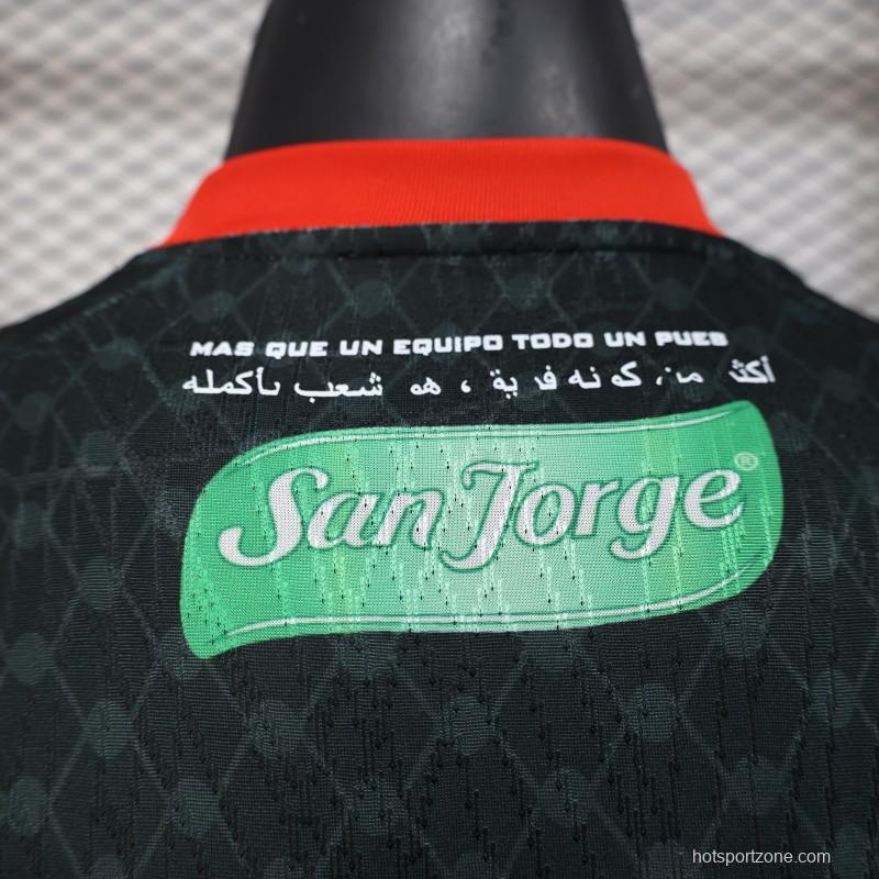 Player Version 25/26 CD Palestino Away Black Jersey with Red-Green Stripes and Bank of Palestine Sponsor